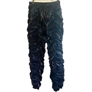 Labijou Womens Ruched Stacked Joggers Navy Blue High Shine Streetwear Size M